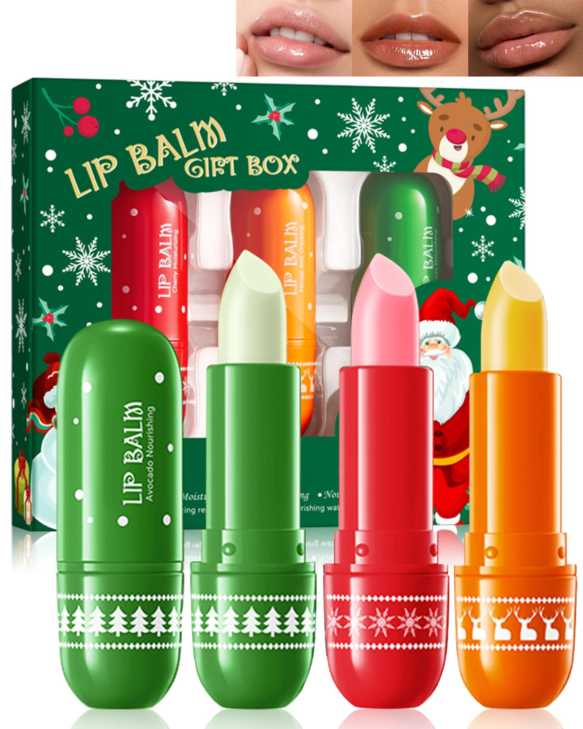 Lip Balm Kit-3Pcs Lip Care MoisturizerHydrating Lip Repair Sticks for Dry Cracked LipVegan & Cruelty-Free Lip Gloss Lip Products Christmas Stocking Stuffers Lip Treatment Gift Set for Women Men