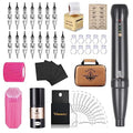 Permanent Eyebrow Makeup Tattoo Machine Kit with 15pcs Mixed Cartridges Needles for Shading Eyeliner Lip Microshading (Black)
