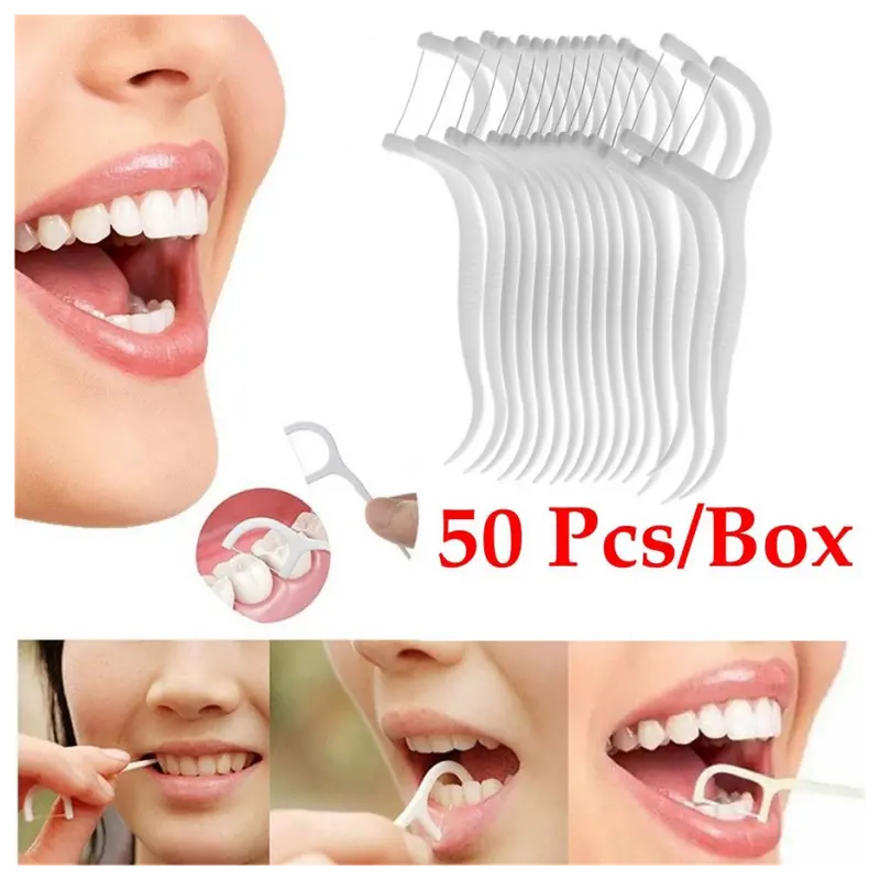 50pcs Dental Floss Picks for Oral Care and Gum Health