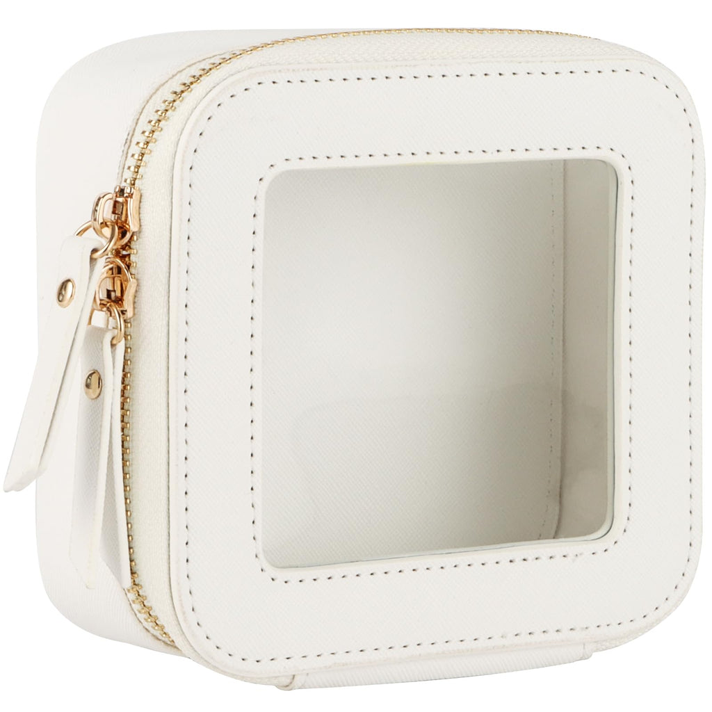 JAZZ GORDEN Clear Makeup Bag Small Makeup Bag for Purse White Mini Makeup Bag Clear with Zipper Small Cosmetic Bag for Travel Small Toiletry Bag Car Accessories for Women(White Mini)