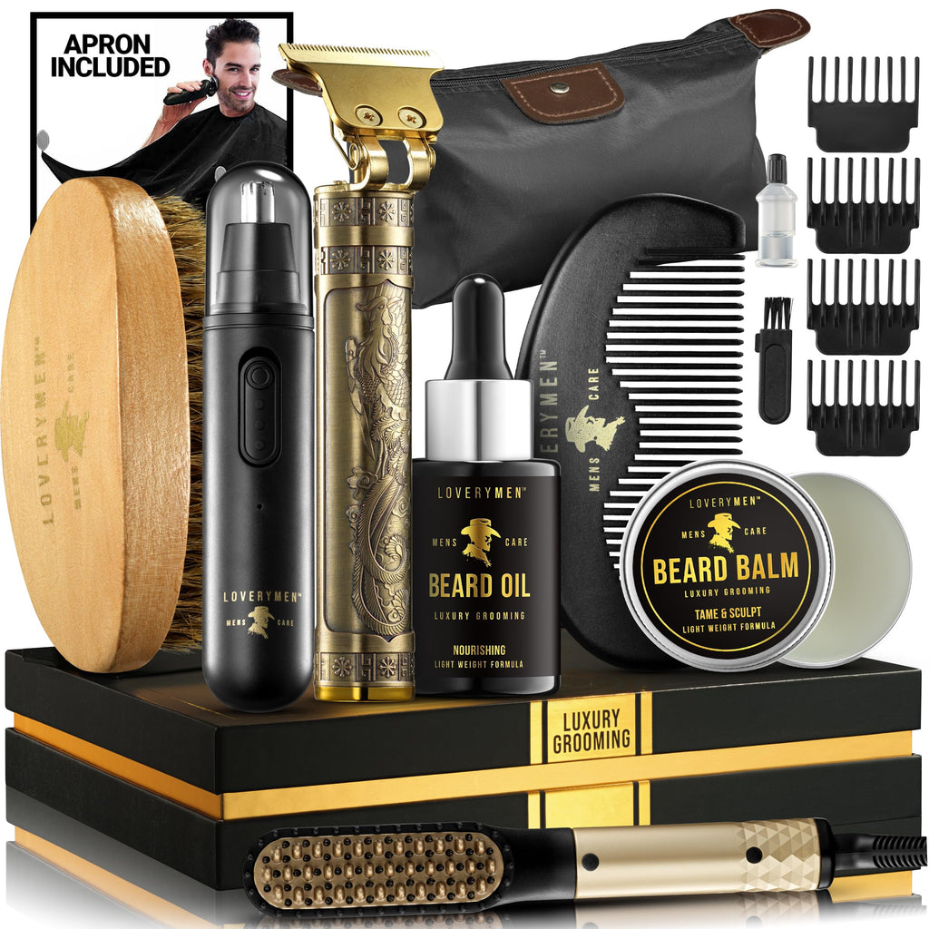 Valentines Day Gifts for Him Gifts for Men Mens Grooming Beard Kit Beard Trimmer Nose Hair Trimmer Hair Straightener Brush Oil Balm & More 15pc Beard Kit for Men Care Mens Gifts Birthday