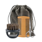 NoviaGlow Men’s Beard Grooming Set – Boar Bristle Brush, Comb & Scissors