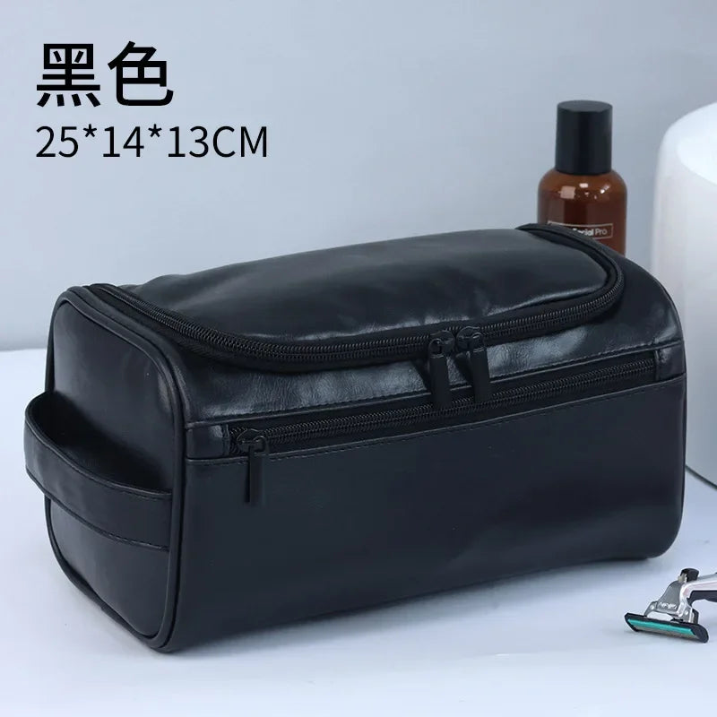 NoviaGlow Hanging Travel Makeup Bag – Large Capacity PU Leather Double-Layer Wash Bag & Men’s Toiletry Organizer