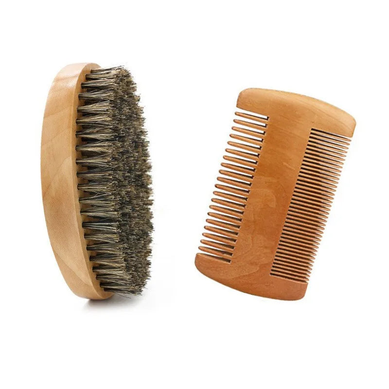 NoviaGlow Men’s Beard Grooming Set – Boar Bristle Brush, Comb & Scissors