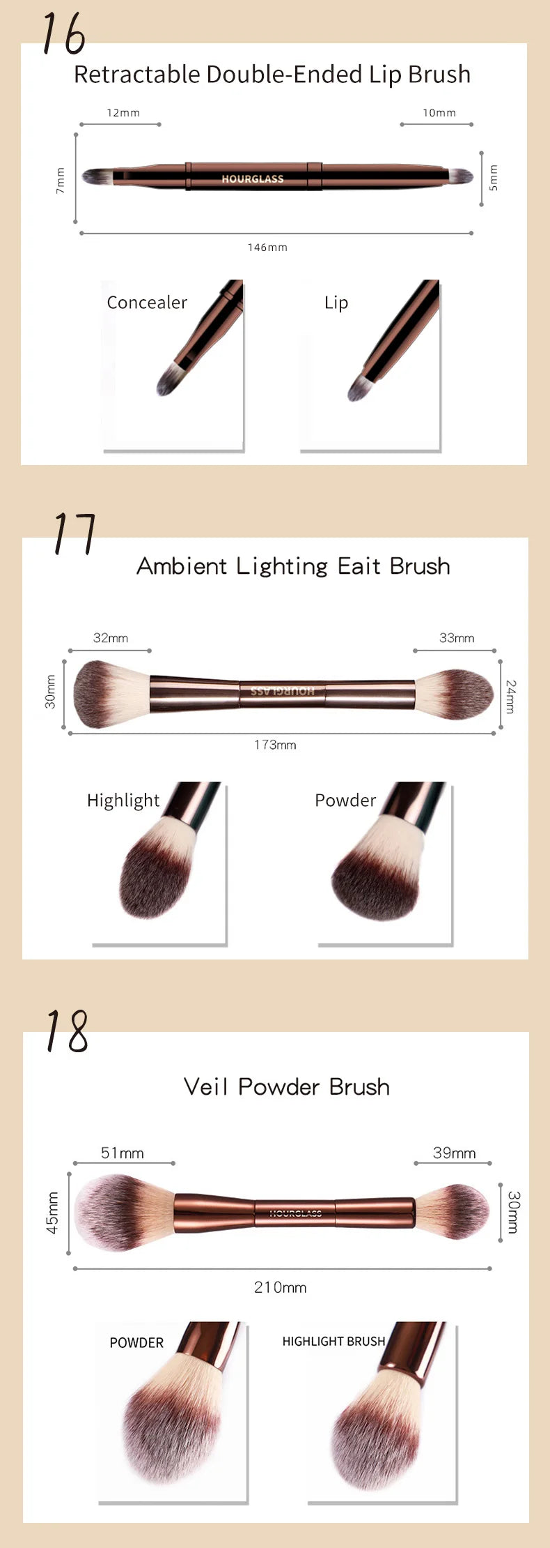 NoviaGlow Hourglass Makeup Brush – Professional Retractable Brush for Foundation, Powder, Blush, Bronzer, Eyeshadow & More