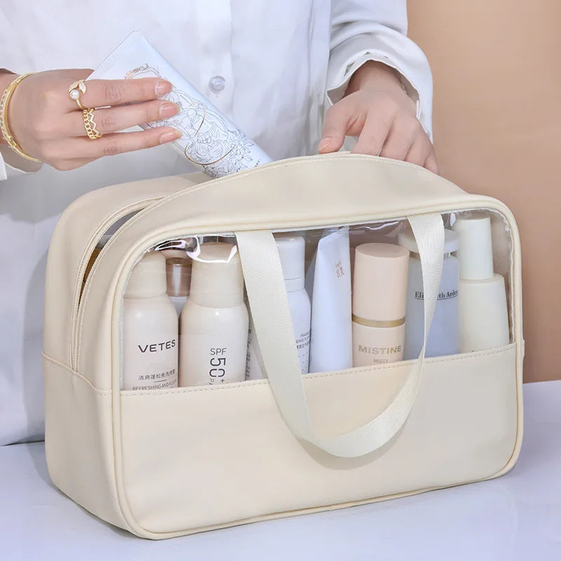 NoviaGlow Transparent Travel Makeup Bag – Waterproof Organizer