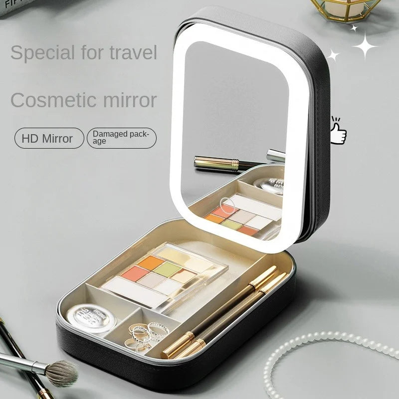 NoviaGlow Smart LED Makeup Case with Mirror – Portable Travel Cosmetic Bag & Skincare Organizer for Women