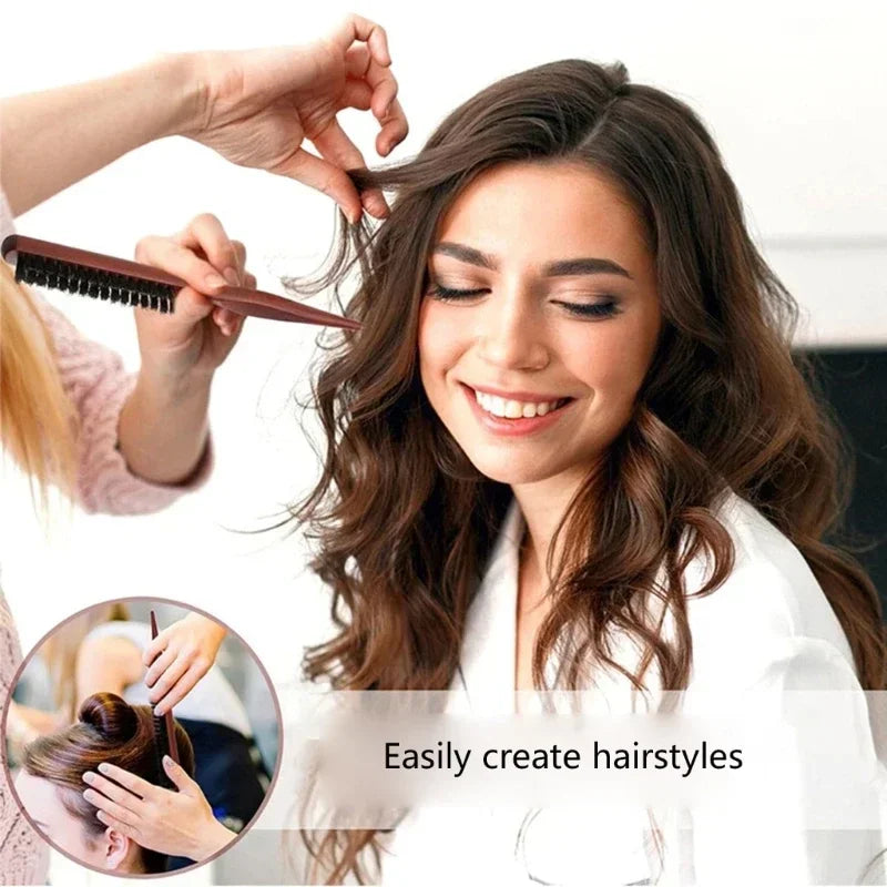 NoviaGlow Wooden Bristle Hair Brush & Teasing Comb – Professional Styling & Beard Grooming Tool