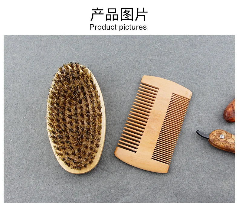 NoviaGlow Men’s Beard Grooming Set – Boar Bristle Brush, Comb & Scissors