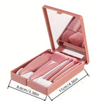NoviaGlow 5-Piece Portable Makeup Brush Set with Mirror – Foldable Mini Travel Makeup Brush Kit for Daily & On-the-Go Use