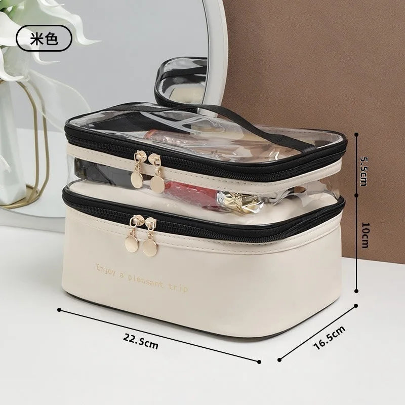 NoviaGlow Double-Layer Transparent Makeup Bag – Waterproof Travel Organizer