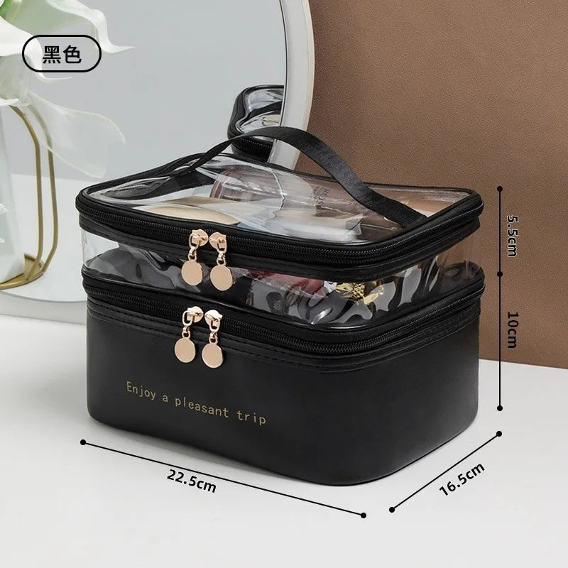 NoviaGlow Double-Layer Transparent Makeup Bag – Waterproof Travel Organizer