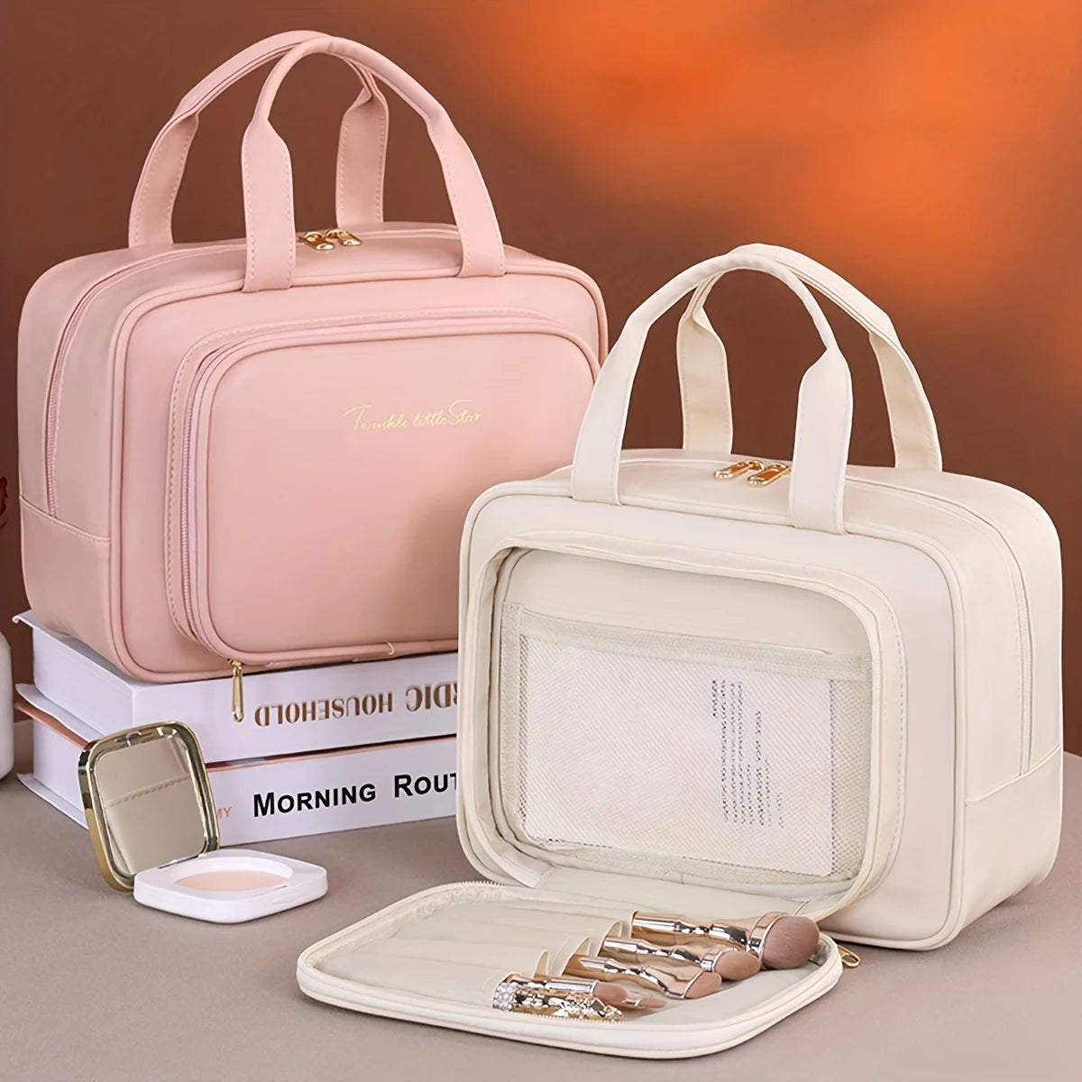 NoviaGlow Double-Layer Makeup Bag – Waterproof Travel Organizer