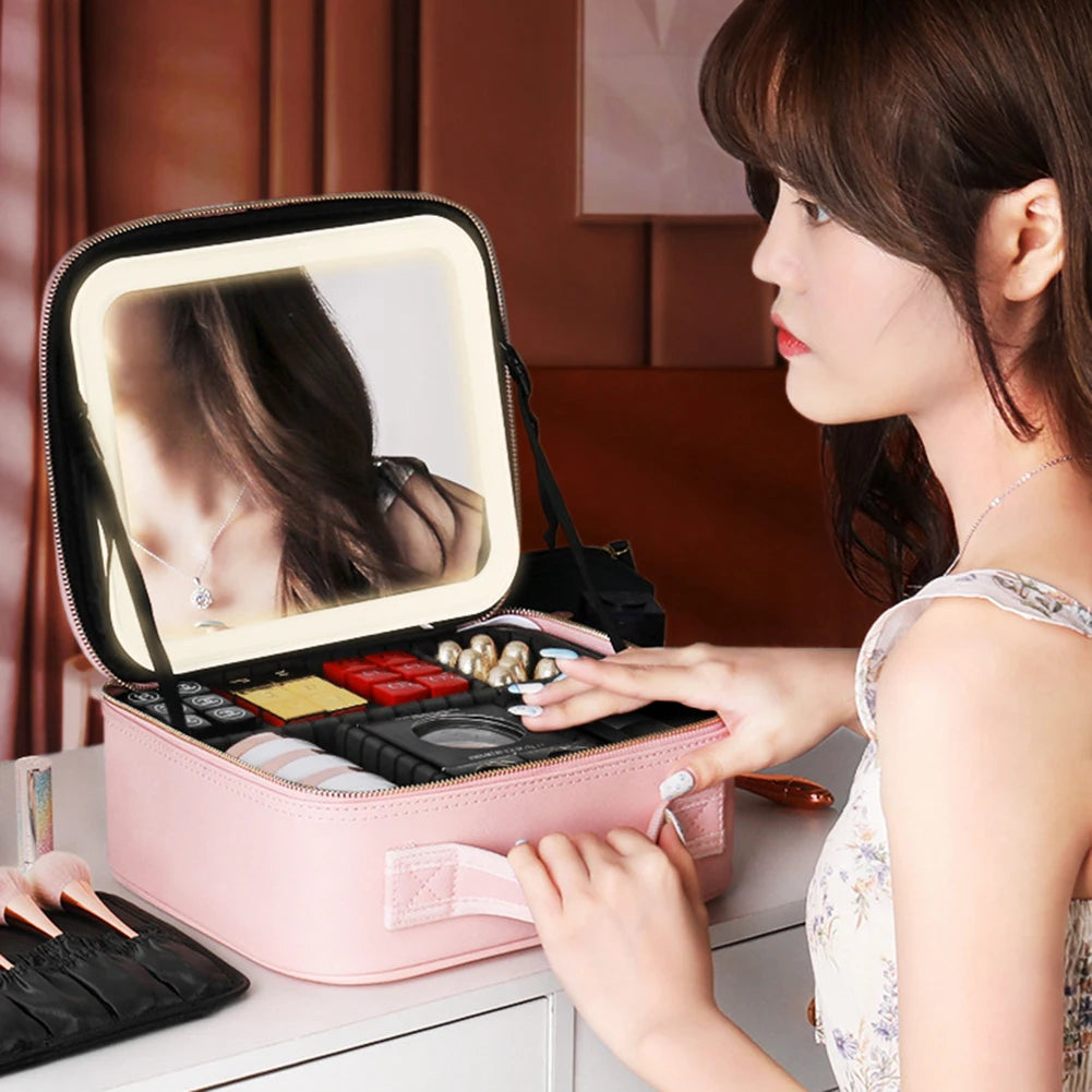 NoviaGlow Smart LED Makeup Bag – Travel Cosmetic Case