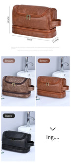 NoviaGlow Hanging Travel Makeup Bag – Large Capacity PU Leather Double-Layer Wash Bag & Men’s Toiletry Organizer