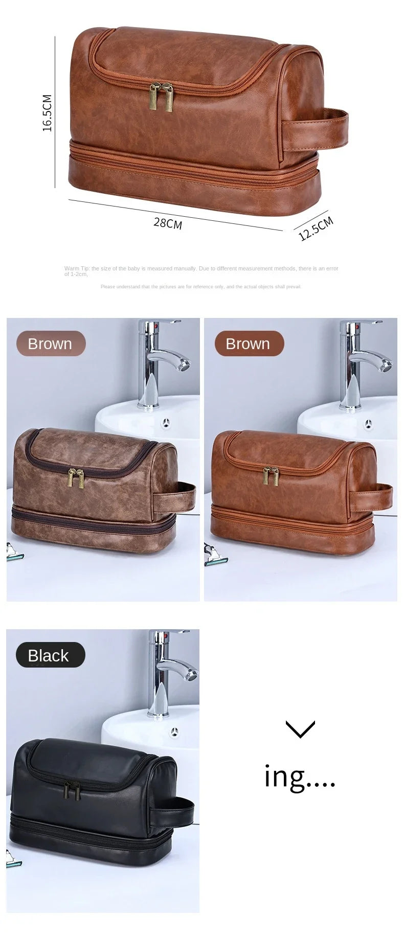 NoviaGlow Hanging Travel Makeup Bag – Large Capacity PU Leather Double-Layer Wash Bag & Men’s Toiletry Organizer
