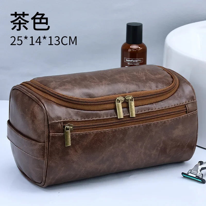 NoviaGlow Hanging Travel Makeup Bag – Large Capacity PU Leather Double-Layer Wash Bag & Men’s Toiletry Organizer