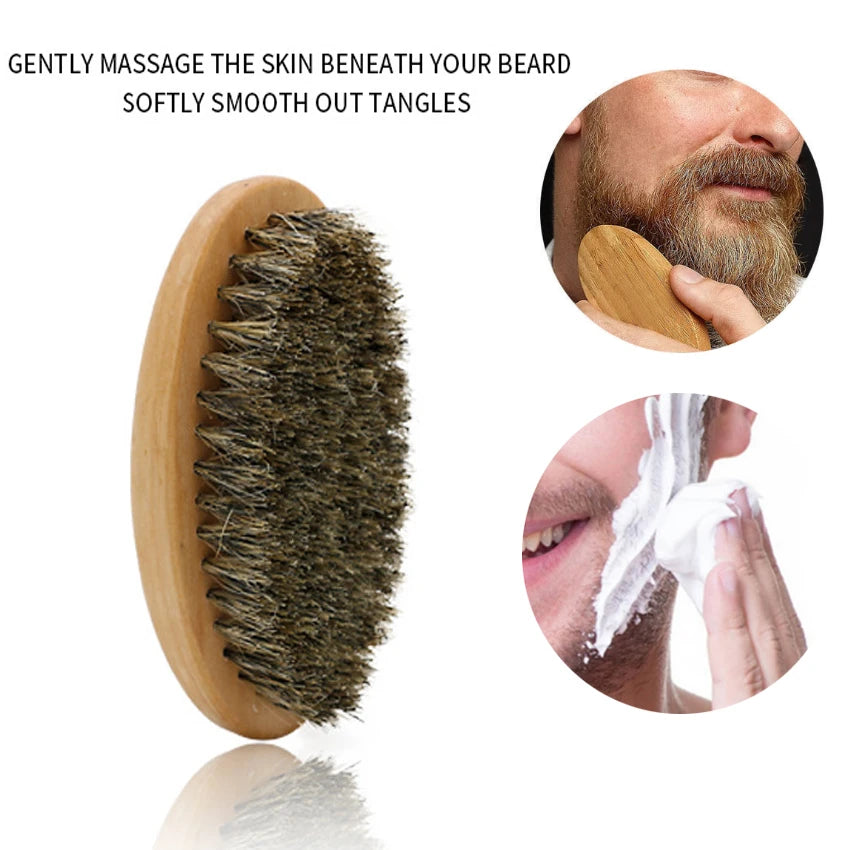 NoviaGlow Beard Grooming Kit – Boar Bristle Brush, Comb & Scissors with Gift Bag
