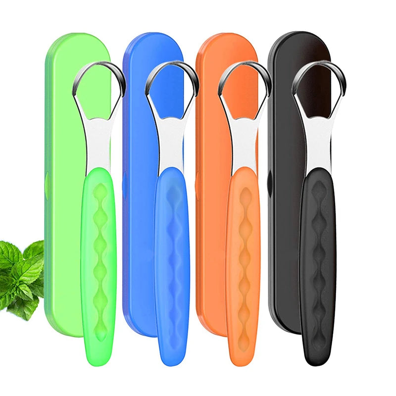 NoviaGlow Stainless Steel Tongue Cleaner with Portable Case – Oral Hygiene Scraper for Fresh Breath & Dental Care (Adults & Kids)