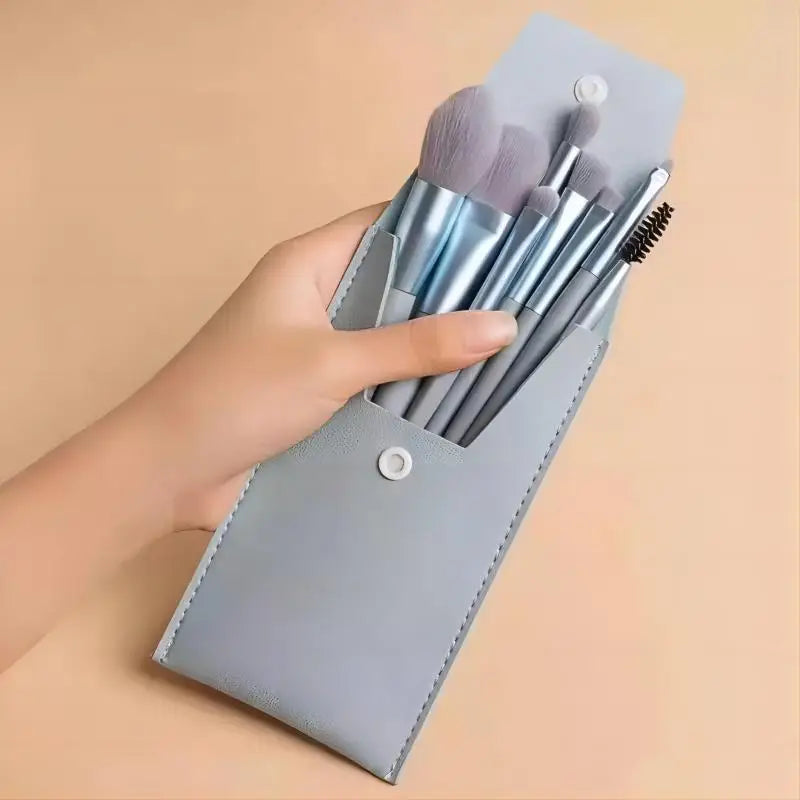 NoviaGlow Portable 8pcs Makeup Brush Set – Soft Synthetic Brushes for Foundation, Concealer, Blush, Powder & Eyeshadow | Compact Travel Beauty Kit