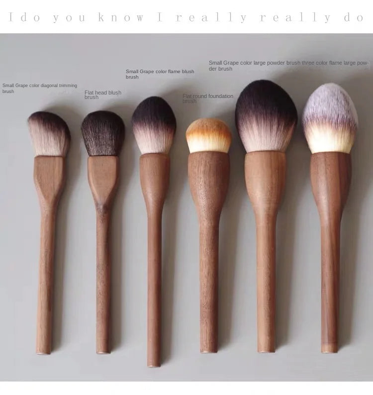 NoviaGlow European Vintage Walnut Wood Handle Makeup Brush – Ultra-Soft Powder, Blush, Contour & Foundation Brush