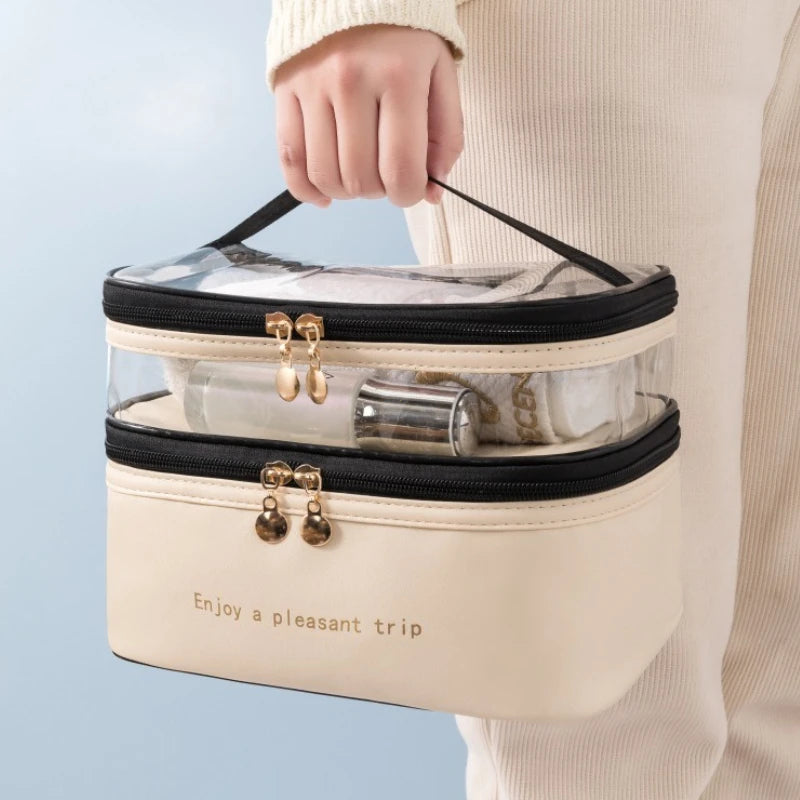 NoviaGlow Double-Layer Transparent Makeup Bag – Waterproof Travel Organizer
