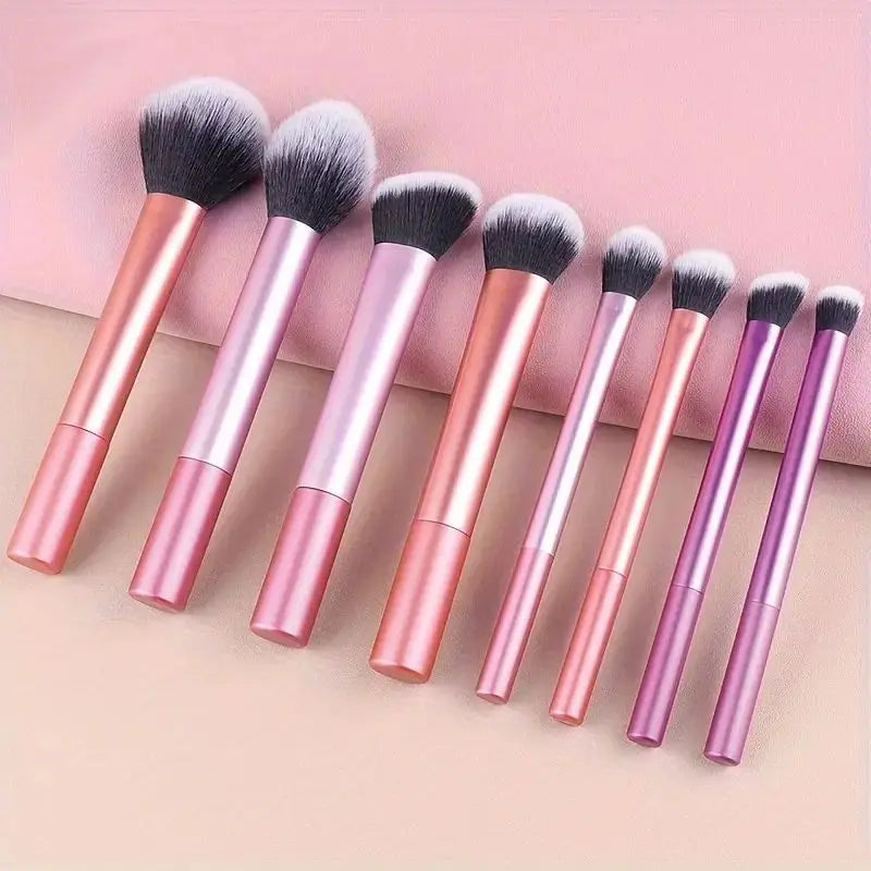 NoviaGlow 8pcs Professional Makeup Brush Set – Soft Synthetic Bristles, Cruelty-Free, Easy to Clean, for Foundation, Blush & Eyeshadow