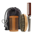 NoviaGlow Men’s Beard Grooming Set – Boar Bristle Brush, Comb & Scissors