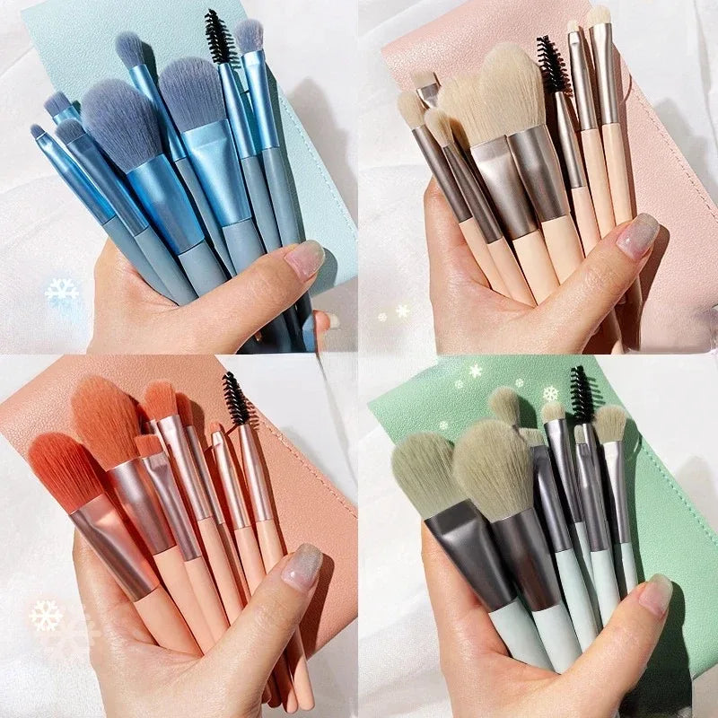 NoviaGlow Portable 8pcs Makeup Brush Set – Soft Synthetic Brushes for Foundation, Concealer, Blush, Powder & Eyeshadow | Compact Travel Beauty Kit