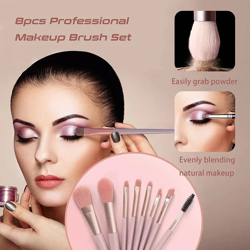 NoviaGlow Portable 8pcs Makeup Brush Set – Soft Synthetic Brushes for Foundation, Concealer, Blush, Powder & Eyeshadow | Compact Travel Beauty Kit