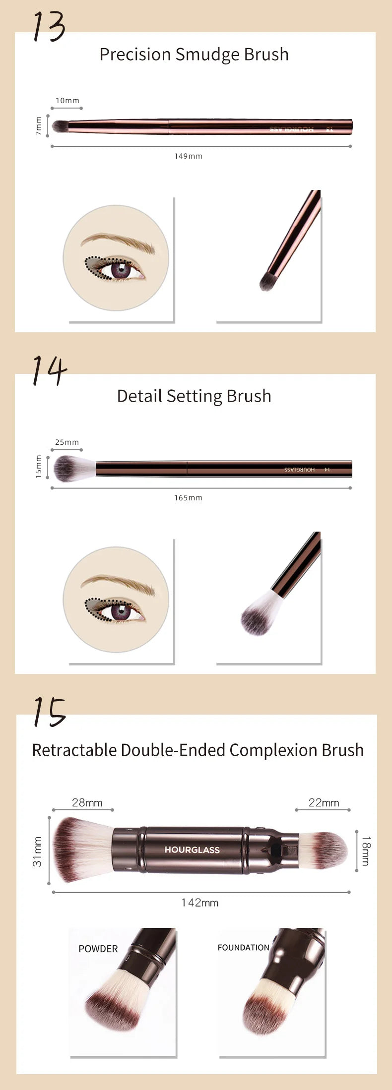 NoviaGlow Hourglass Makeup Brush – Professional Retractable Brush for Foundation, Powder, Blush, Bronzer, Eyeshadow & More