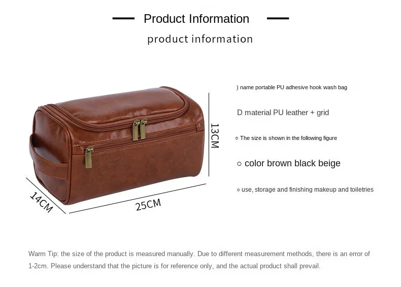 NoviaGlow Hanging Travel Makeup Bag – Large Capacity PU Leather Double-Layer Wash Bag & Men’s Toiletry Organizer