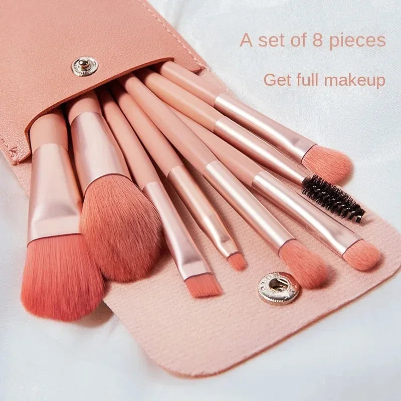 NoviaGlow Portable 8pcs Makeup Brush Set – Soft Synthetic Brushes for Foundation, Concealer, Blush, Powder & Eyeshadow | Compact Travel Beauty Kit