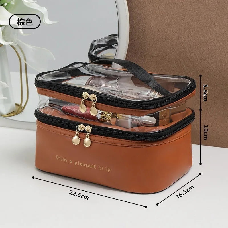NoviaGlow Double-Layer Transparent Makeup Bag – Waterproof Travel Organizer