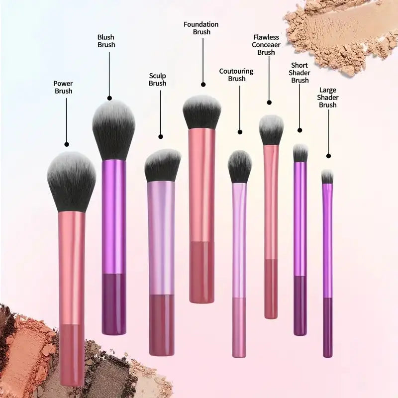NoviaGlow 8pcs Professional Makeup Brush Set – Soft Synthetic Bristles, Cruelty-Free, Easy to Clean, for Foundation, Blush & Eyeshadow