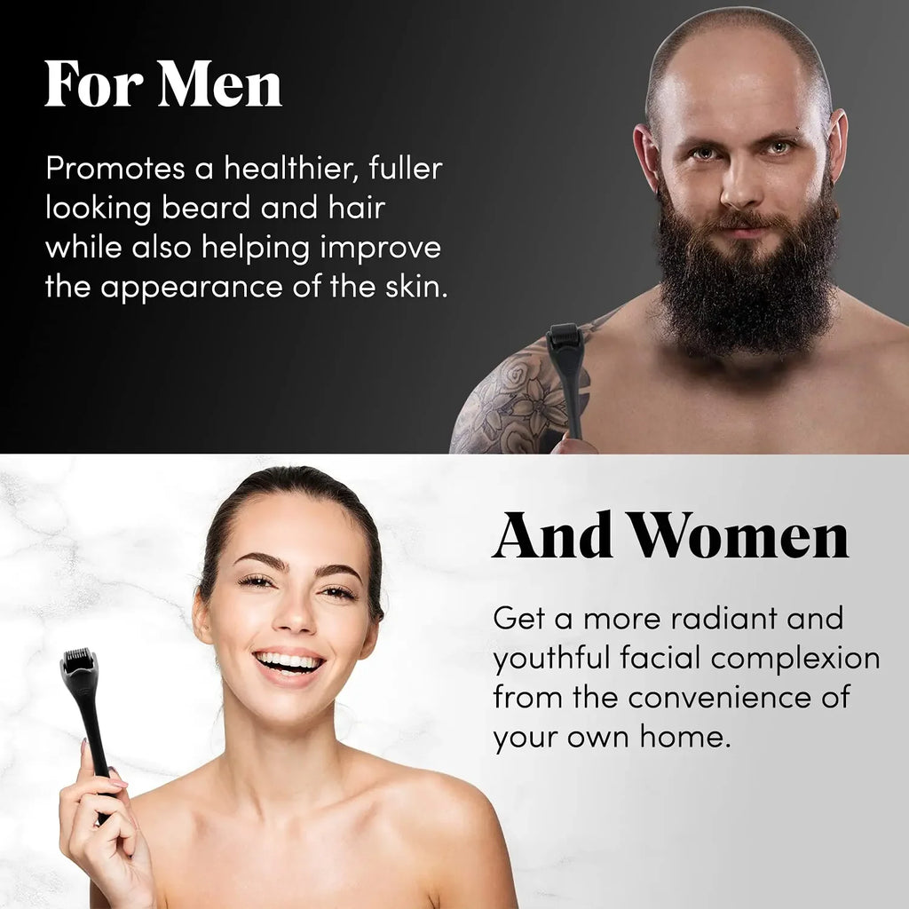 NoviaGlow Derma Roller – 540 Titanium Microneedles for Beard & Skin Care (0.2mm / 0.25mm / 0.3mm)