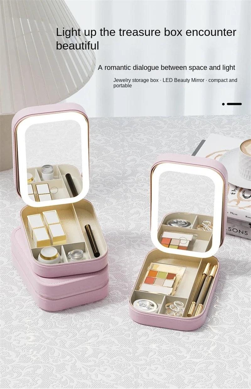 NoviaGlow Smart LED Makeup Case with Mirror – Portable Travel Cosmetic Bag & Skincare Organizer for Women