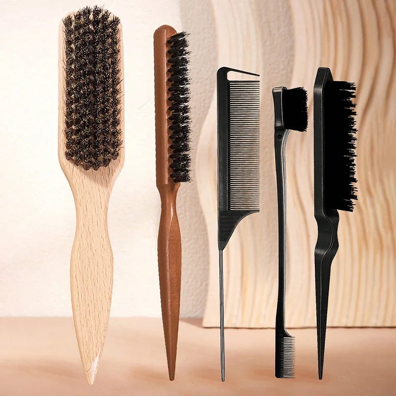 NoviaGlow Wooden Bristle Hair Brush & Teasing Comb – Professional Styling & Beard Grooming Tool