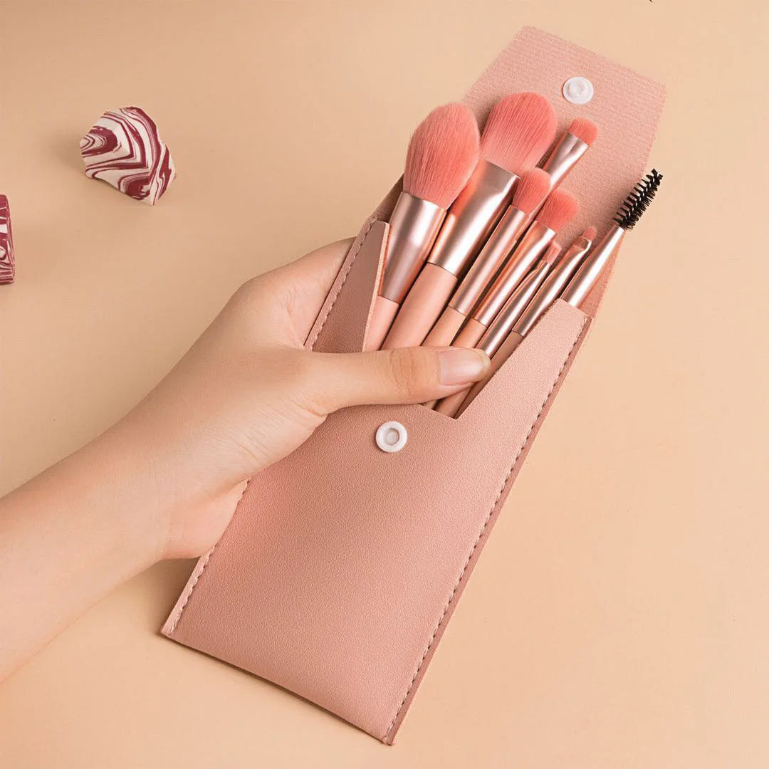 NoviaGlow Portable 8pcs Makeup Brush Set – Soft Synthetic Brushes for Foundation, Concealer, Blush, Powder & Eyeshadow | Compact Travel Beauty Kit