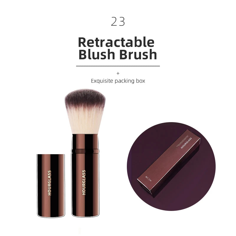 NoviaGlow Hourglass Makeup Brush – Professional Retractable Brush for Foundation, Powder, Blush, Bronzer, Eyeshadow & More