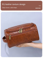 NoviaGlow Hanging Travel Makeup Bag – Large Capacity PU Leather Double-Layer Wash Bag & Men’s Toiletry Organizer