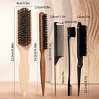 NoviaGlow Wooden Bristle Hair Brush & Teasing Comb – Professional Styling & Beard Grooming Tool
