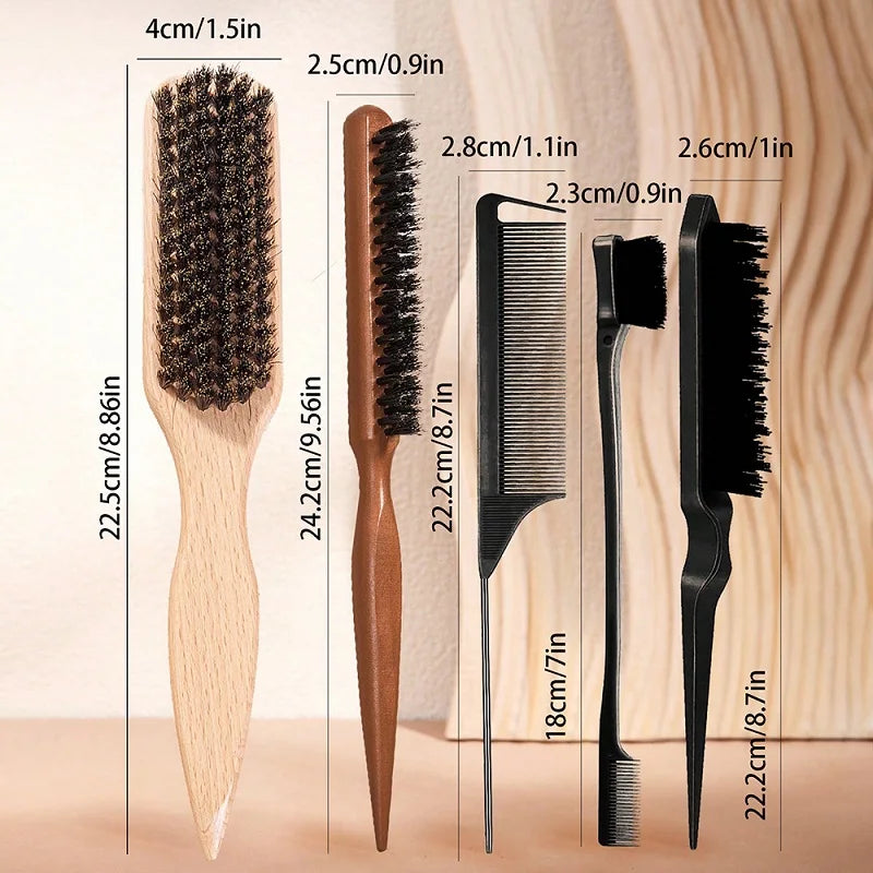 NoviaGlow Wooden Bristle Hair Brush & Teasing Comb – Professional Styling & Beard Grooming Tool
