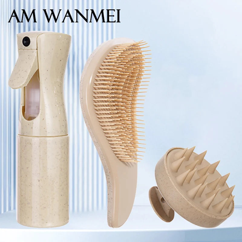 NoviaGlow 3-Piece Wheat Straw Hair Brush & Comb Set