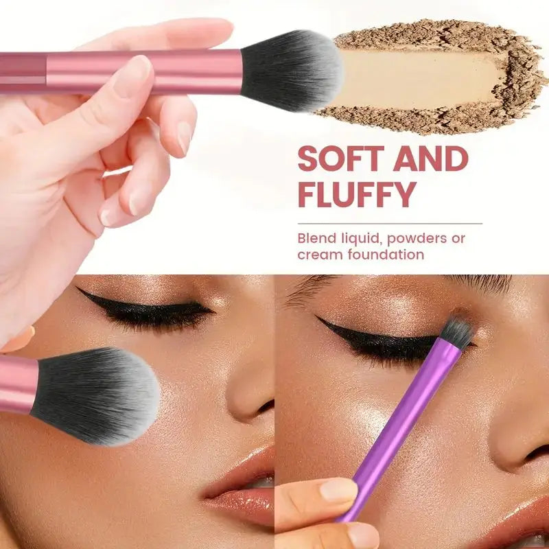 NoviaGlow 8pcs Professional Makeup Brush Set – Soft Synthetic Bristles, Cruelty-Free, Easy to Clean, for Foundation, Blush & Eyeshadow