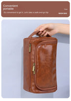 NoviaGlow Hanging Travel Makeup Bag – Large Capacity PU Leather Double-Layer Wash Bag & Men’s Toiletry Organizer