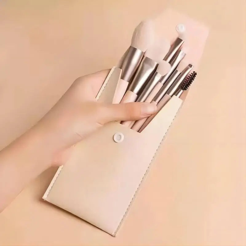 NoviaGlow Portable 8pcs Makeup Brush Set – Soft Synthetic Brushes for Foundation, Concealer, Blush, Powder & Eyeshadow | Compact Travel Beauty Kit