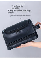 NoviaGlow Hanging Travel Makeup Bag – Large Capacity PU Leather Double-Layer Wash Bag & Men’s Toiletry Organizer