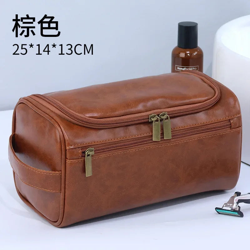 NoviaGlow Hanging Travel Makeup Bag – Large Capacity PU Leather Double-Layer Wash Bag & Men’s Toiletry Organizer