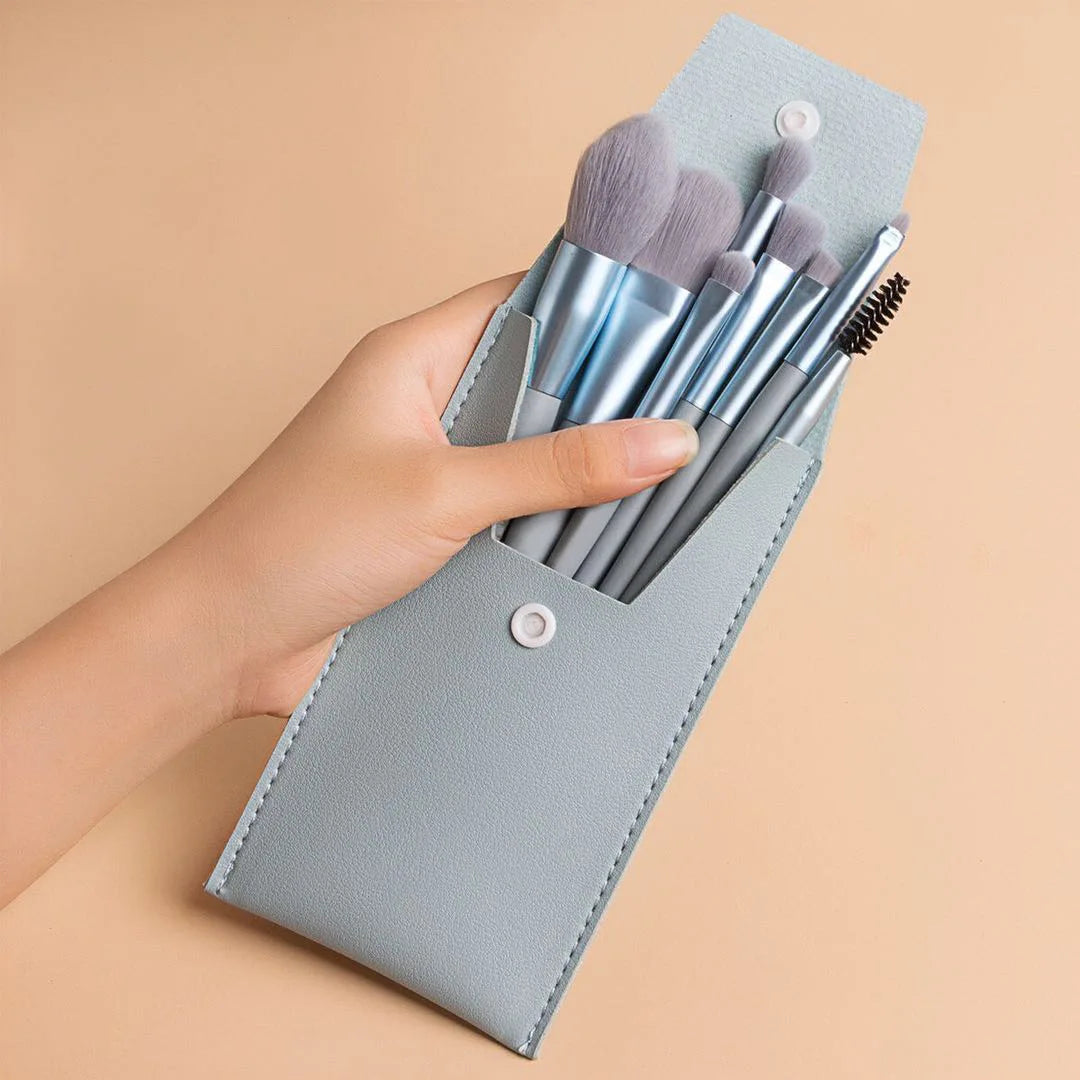NoviaGlow Portable 8pcs Makeup Brush Set – Soft Synthetic Brushes for Foundation, Concealer, Blush, Powder & Eyeshadow | Compact Travel Beauty Kit